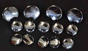 Collection of New Zealand All Blacks rugby blazer buttons - full set of official silver fern buttons