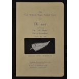 Rare 1924 North Midlands v New Zealand All Blacks Invincibles rugby dinner menu - held at the
