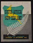 1956 New Zealand versus South Africa rugby programme - 4th Test played at Eden Park Auckland on