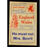 1934 Wales v England Rugby Programme: Standard Wales issue of the era for this Cardiff game