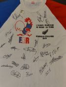 1979 Official France rugby tour to New Zealand signed t-shirt - signed by 22 players including