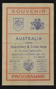 1947/48 Australia Wallabies Rugby Tour to U.K programme from the Welsh leg - v Abertillery/Cross