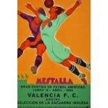 Very Rare 1929 Valencia CF v England Select Advertising Poster/Flyer played at Mestalla Stadium,