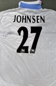 2002/03 Ronny Johnsen Signed Aston Villa football shirt a short sleeve away shirt with No 27 to