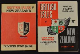 2x 1971 British Lions v New Zealand rugby programmes - to incl 2x '71 - 1st test match played in