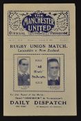 Rare 1924 Lancashire v New Zealand All Blacks Invincibles rugby programme - played at Manchester