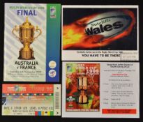 Scarce collection of 1999 Rugby World Cup Final programme, ticket and hospitality invitation - for