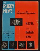 1966 British Lions v New South Wales rugby programme - played in Sydney on 21 May ending in 6-6