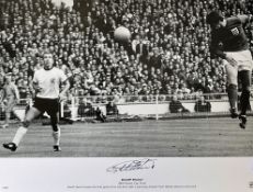 2x Geoff Hurst Signed England World Cup 1966 football prints depicting Hurst scoring his first