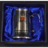 England Tankard with 3 Lions badge in plated metal complete with original velvet lined box by