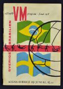 World Cup Final 1958, Brazil v Sweden football programme dated 29.6.58. Item in good condition, no