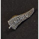 Early New Zealand All Blacks silver fern white metal rugby lapel badge c.1920/30s - c/w butterfly