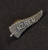 Early New Zealand All Blacks silver fern white metal rugby lapel badge c.1920/30s - c/w butterfly