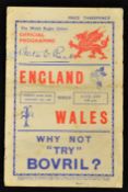 1938 Wales v England Rugby Programme: Usual edition for this Cardiff game on 15th January, won 14-