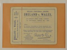 1924 Wales v Ireland rugby ticket - complete ticket for the match played at Cardiff on 8th March