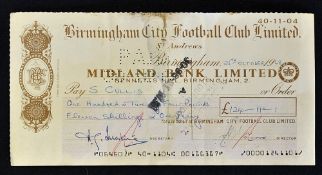 1968 Stan Cullis Pay Cheque dated 25 Oct 1968 printed and filled in by hand, for the sum of £124.