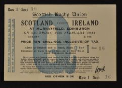 1934 Scotland v Ireland rugby ticket - complete ticket for the match played at Murrayfield on the