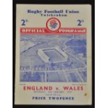 1937 England v Wales Rugby Programme: Normal Twickenham style of the era, single folded card with