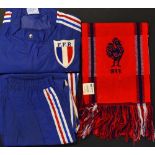 1977 Official France rugby tour to New Zealand training top and scarf - attributed to Jean Claude