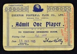 Very scarce, autographed, Everton FC admit one player card - to the visitors dressing room -