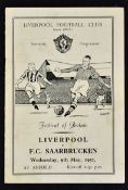 Festival of Britain match programme Liverpool v Saarbrucken dated 9 May 1951.