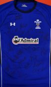 Scarce 2011/12 Official Welsh Rugby Union signed training top - blue no. 41 short sleeve training