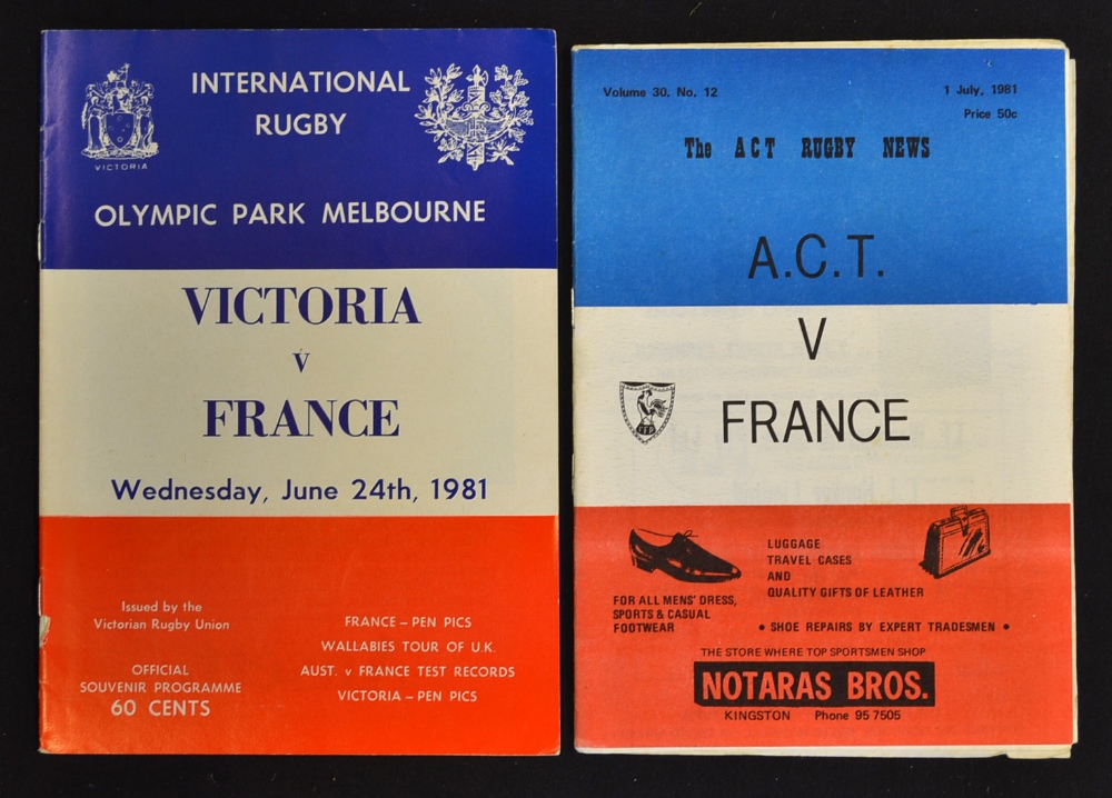 France Rugby Programmes in Australia, 1981: interesting issues v Australian Capital Territory (