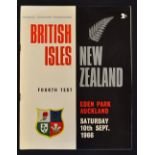 British Lions 1966 Rugby Programme: v New Zealand 4th Test at Auckland with the Lions losing the
