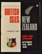 British Lions 1966 Rugby Programme: v New Zealand 4th Test at Auckland with the Lions losing the