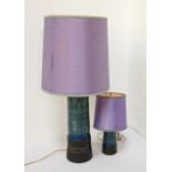 TWO 'CELTIC POTTERY' (Newlyn Cornwall) TABLE LAMPS the bases 45cm and 18.