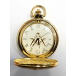 MASONIC HUNTER POCKET WATCH the gilt brass case decorated with the compass and set square,