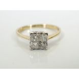 FOUR STONE PRINCESS CUT DIAMOND CLUSTER RING the diamonds totalling approximately 0.