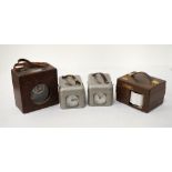 VINTAGE OAK CASED PIGEON RACING CLOCK two 'STB' metal cased pigeon racing clocks,