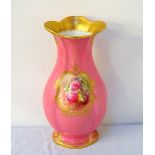 ROYAL DOULTON VASE the shaped body with handpainted rose panels by Percy Curnock surrounded by