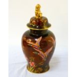 CARLTON WARE ROUGE ROYALE TEMPLE JAR AND COVER the lid decorated with a gilt dog of Fo,