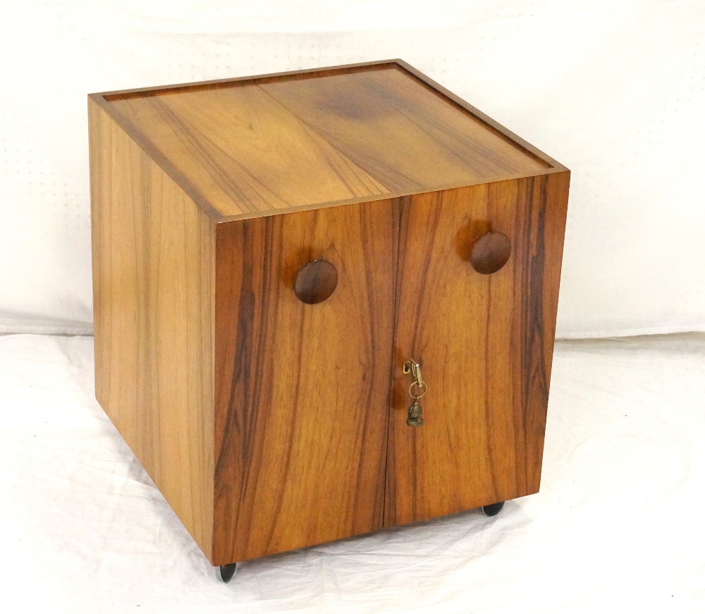 DANISH ROSEWOOD HINGED CUBE CABINET with turned handles,