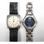 TWO LADIES BULOVA WRISTWATCHES one with silvered dial and date aperture on leather strap,