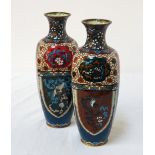 PAIR OF CLOISONNE VASES decorated with birds, dragons and foliate scrolls,