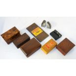 MIXED LOT OF COLLECTABLES including a specimen wood cigarette box impressed to the base R & J Price,