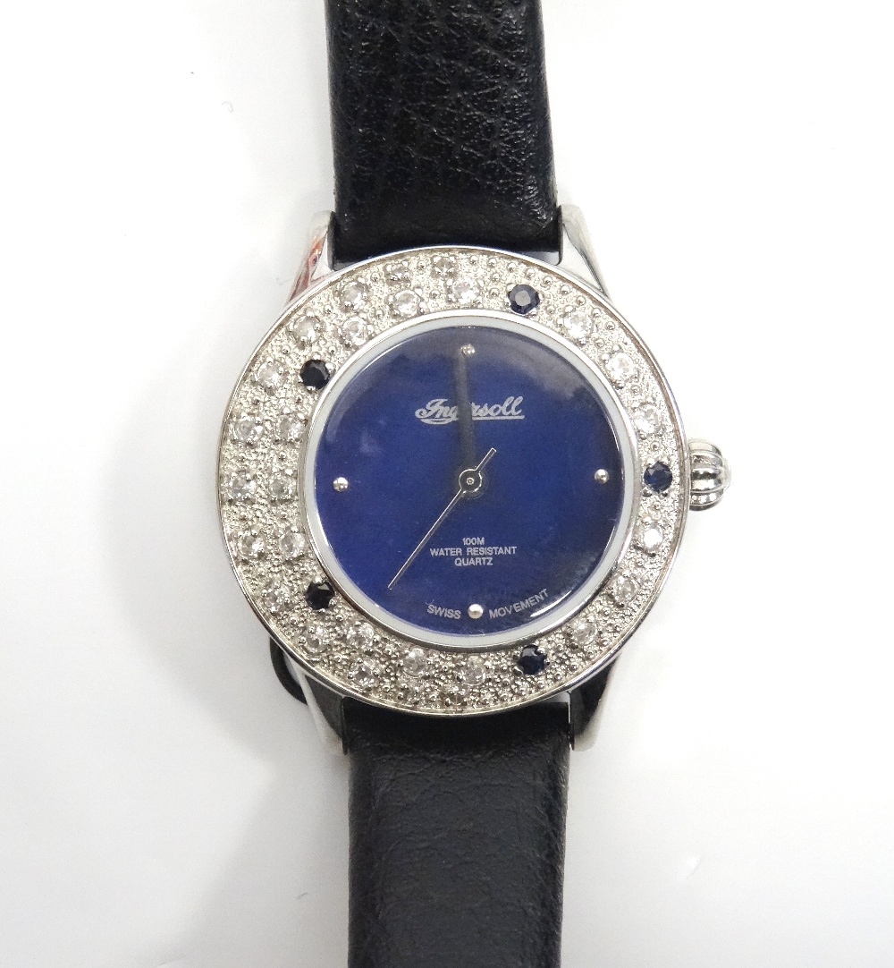 LADIES INGERSOLL GEMS MIDNIGHT WRISTWATCH the blue dial surrounded by white topaz and sapphire