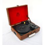 'GPO' PORTABLE CASED RECORD PLAYER in brown leatherette case with integrated speakers