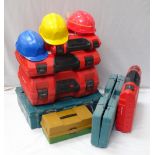 SELECTION OF SPUD'S TOOL WORKBOXES AND HARD HATS (From Spud's Bedsit)