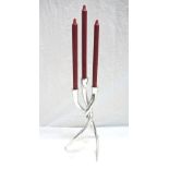 DESIGNER CHROME CANDELABRA in twist design, with candles,