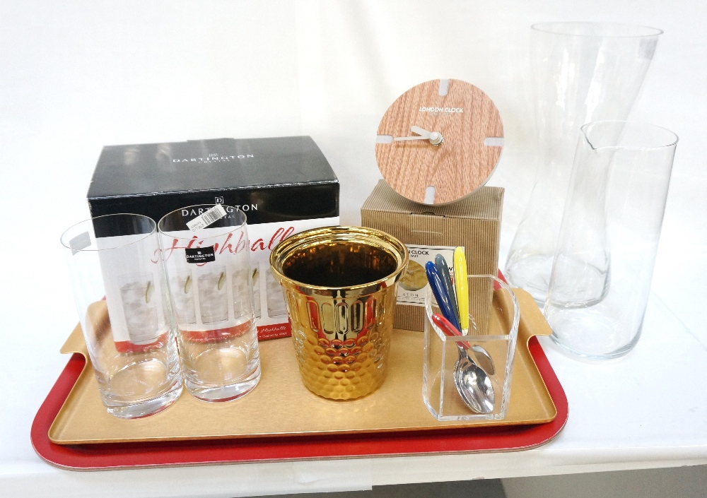 SET OF DARTINGTON CRYSTAL HIGHBALL GLASSES together with serving trays,