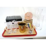 SET OF DARTINGTON CRYSTAL HIGHBALL GLASSES together with serving trays,