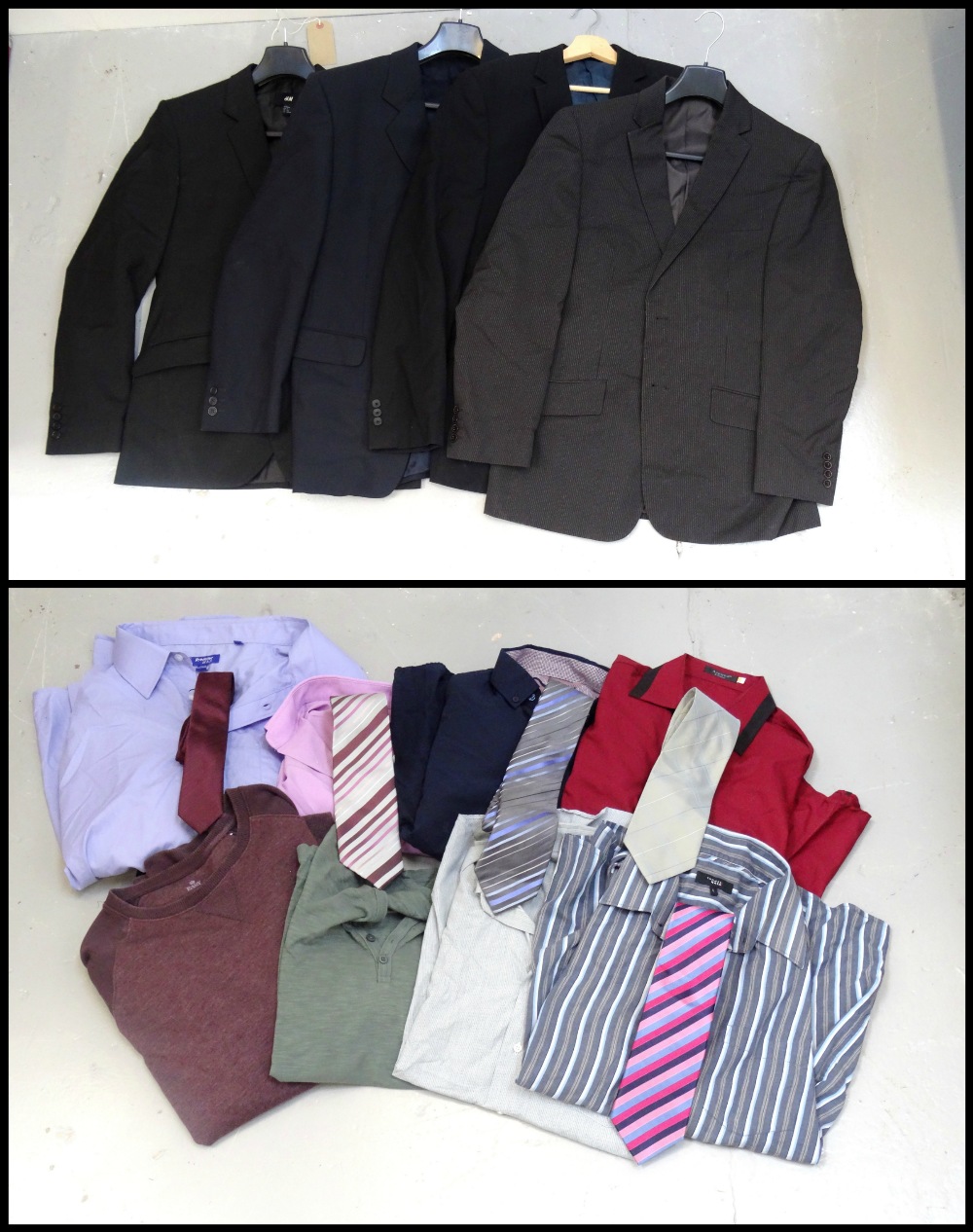 LOT OF VARIOUS GENTLEMEN'S CLOTHING including jackets, shirts, ties, etc.
