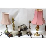 SELECTION OF VARIOUS TABLE AND WALL LIGHTS including brass examples (8) (From Port Sunshine Pub)