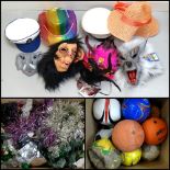 LARGE SELECTION OF CHRISTMAS DECORATIONS AND FANCY DRESS ACCESSORIES plus various footballs and