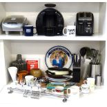 LOT OF VARIOUS KITCHEN UTENSILS including Simon's mug, a Braun Tassimo coffee machine,