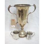 SILVER PLATED TROPHY together with two small pewter mugs (June's House)